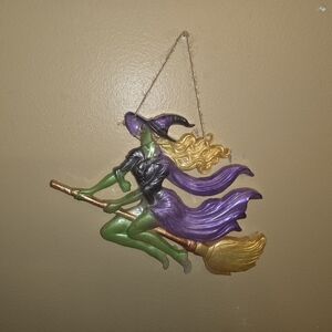 Witch Wall Decore Handmade Resin Wall Hanging Witch On Broom